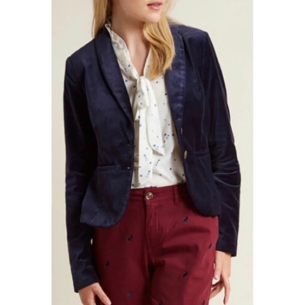 MODCLOTH Navy Blue Velvet Blazer Size S